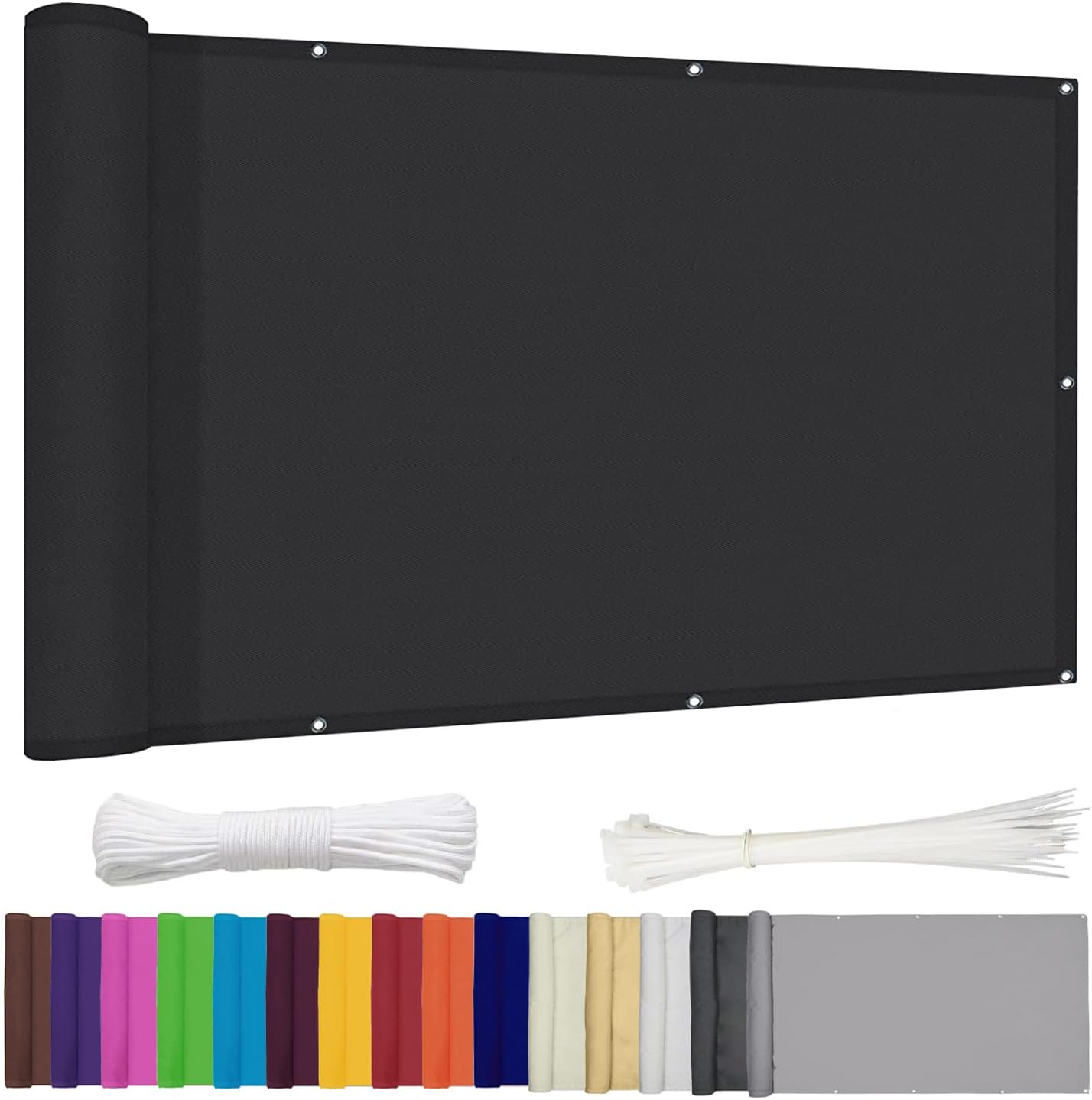 Ygann Balkon Sichtschutz PB2 PES blickdichte Balkonumspannung mit Ösen und Kabelbinder 8 Tage geliefert - in div.352 Größen & 15 Farben 420D Black