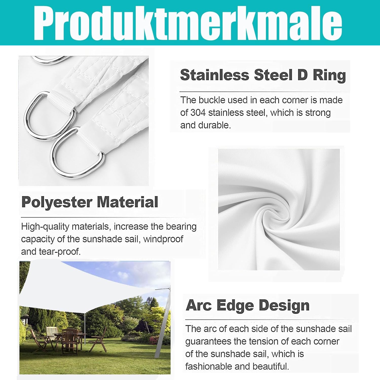 Ygann Sonnensegel Sonnenschutz Sonnendach Balkon Wetterschutz wasserabweisend Winddicht PES 420D 96% UV-Schutz für Garten Outdoor Viereck Rechteck Quadrat