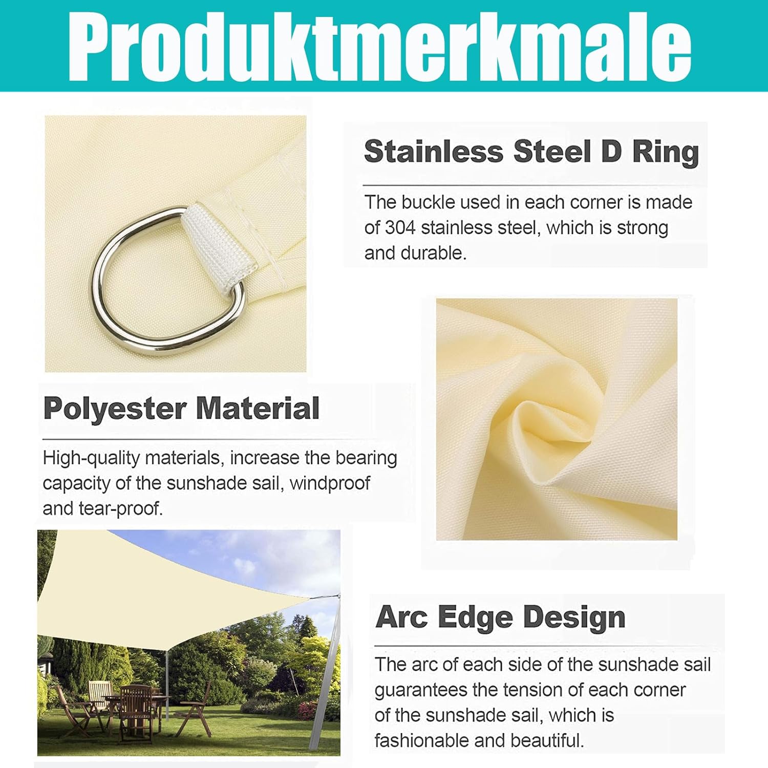 Ygann Sonnensegel Sonnenschutz Sonnendach Balkon Wetterschutz wasserabweisend Winddicht PES 420D 96% UV-Schutz für Garten Outdoor Viereck Rechteck Quadrat