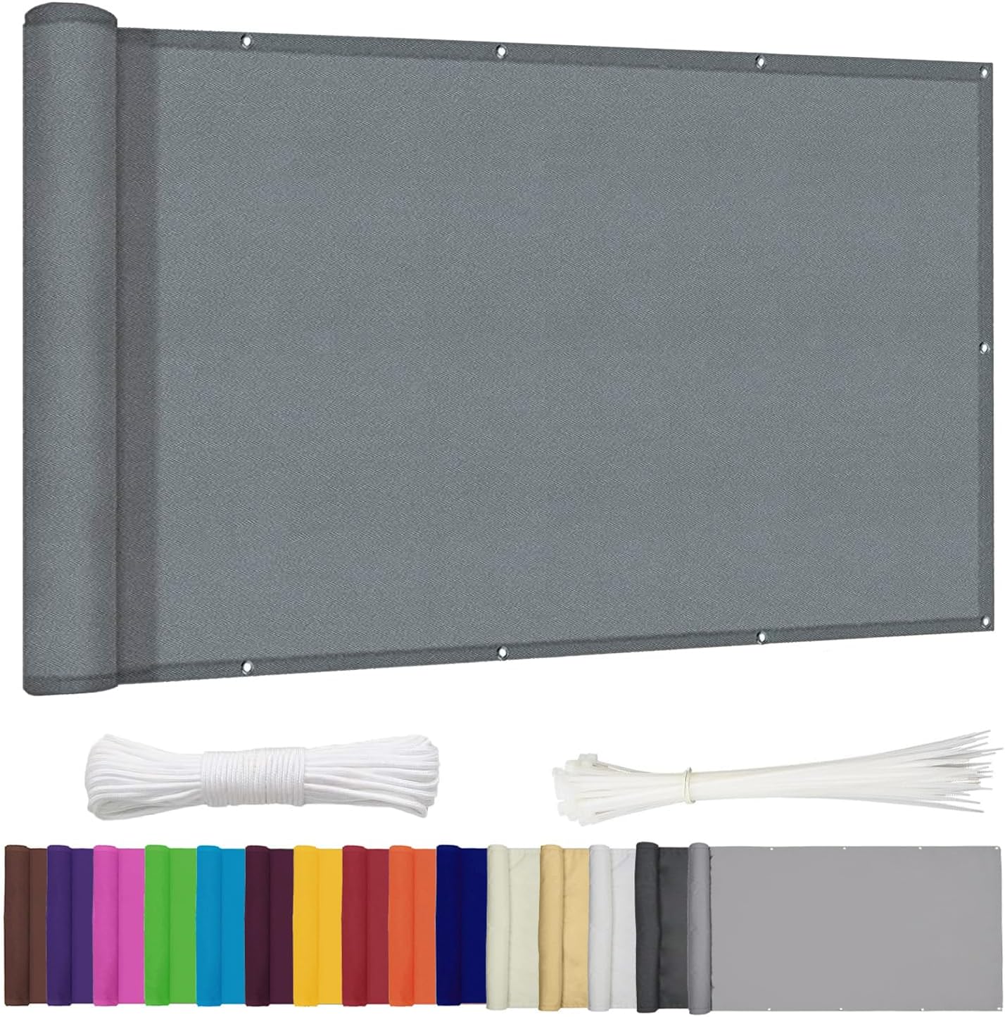 Ygann Balkon Sichtschutz PB2 PES blickdichte Balkonumspannung mit Ösen und Kabelbinder 8 Tage geliefert - in div.352 Größen & 15 Farben 420D Grau