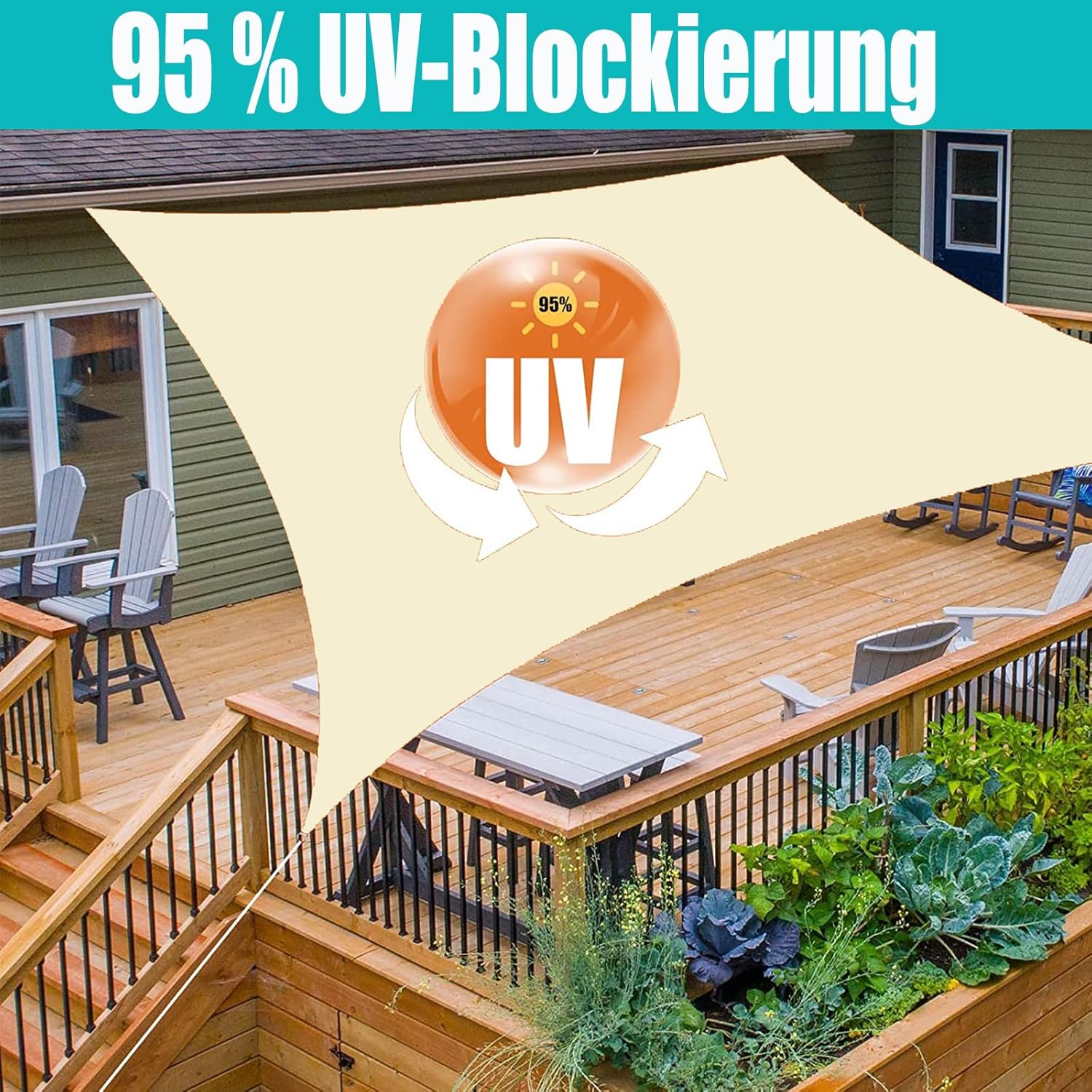 Ygann Sonnensegel Sonnenschutz Sonnendach Balkon Wetterschutz wasserabweisend Winddicht PES 420D 96% UV-Schutz für Garten Outdoor Viereck Rechteck Quadrat