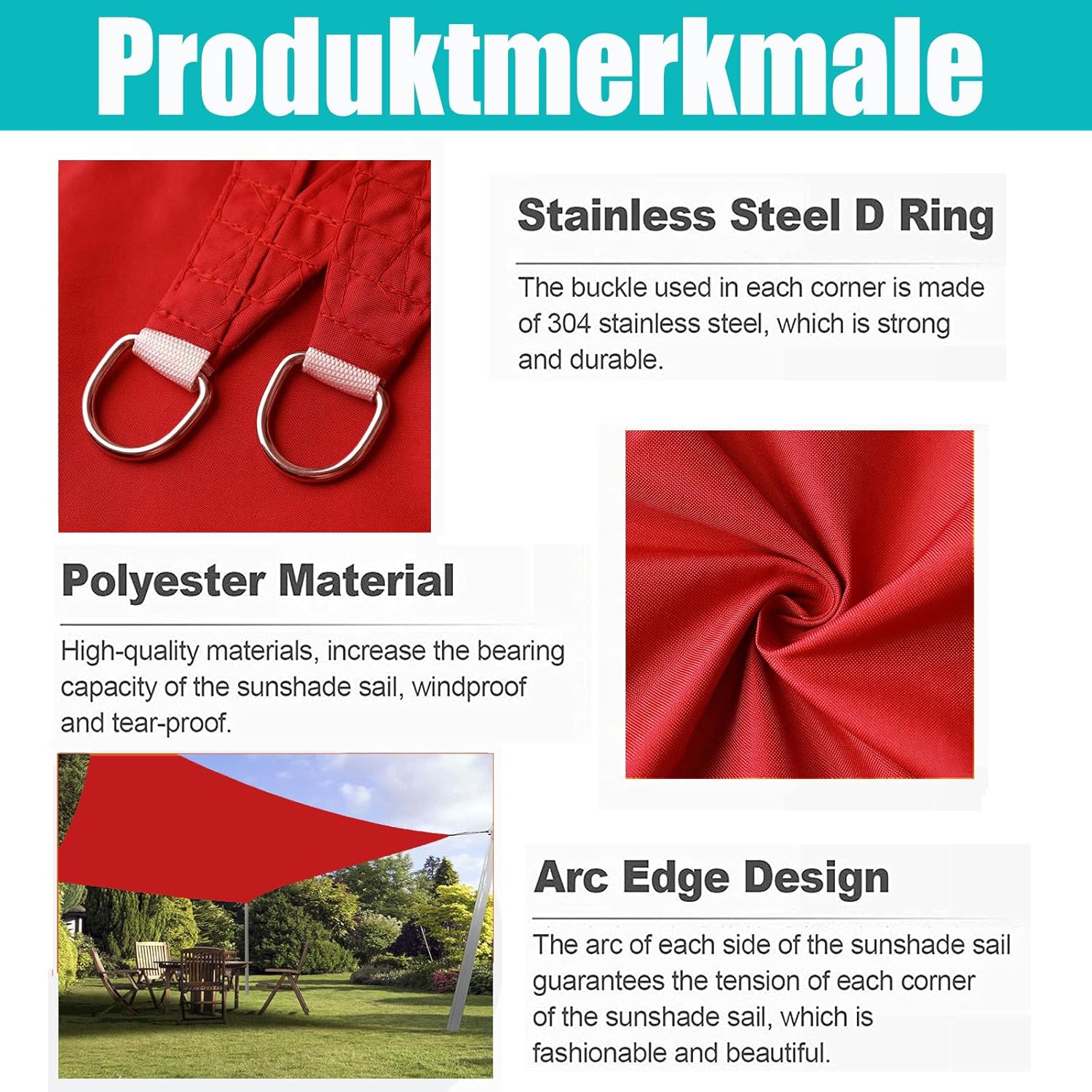 Ygann Sonnensegel Sonnenschutz Sonnendach Balkon Wetterschutz wasserabweisend Winddicht PES 420D 96% UV-Schutz für Garten Outdoor Viereck Rechteck Quadrat