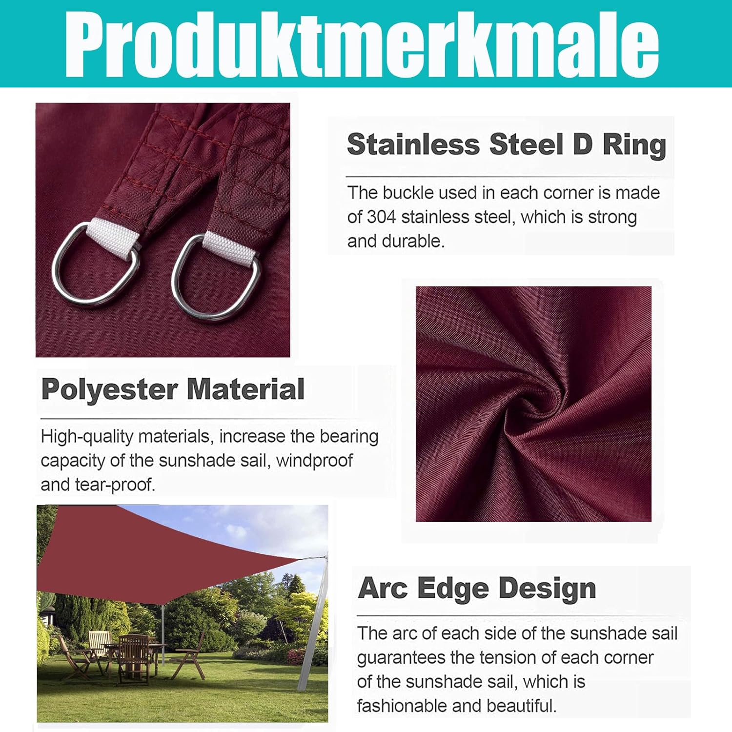 Ygann Sonnensegel Sonnenschutz Sonnendach Balkon Wetterschutz wasserabweisend Winddicht PES 420D 96% UV-Schutz für Garten Outdoor Viereck Rechteck Quadrat