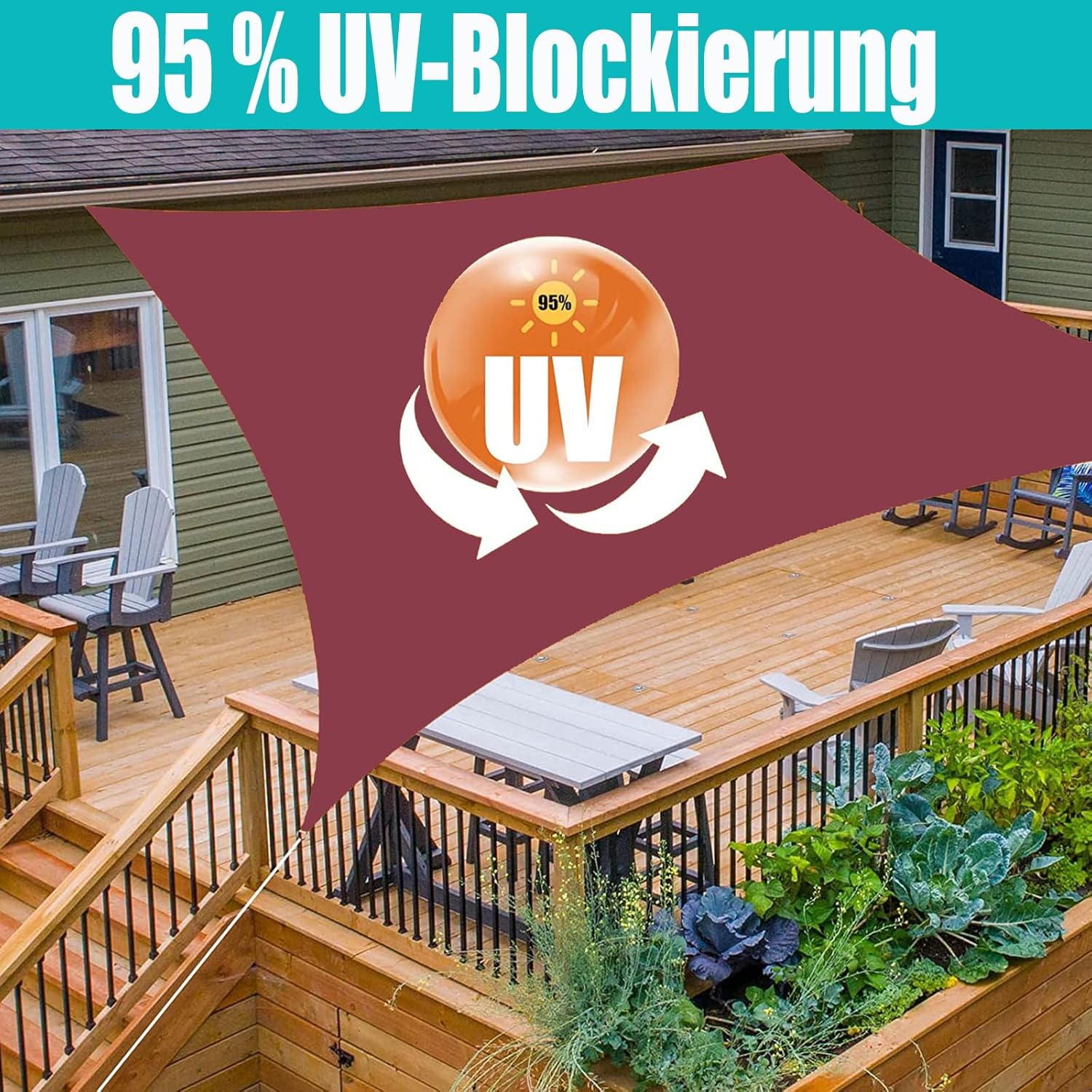 Ygann Sonnensegel Sonnenschutz Sonnendach Balkon Wetterschutz wasserabweisend Winddicht PES 420D 96% UV-Schutz für Garten Outdoor Viereck Rechteck Quadrat