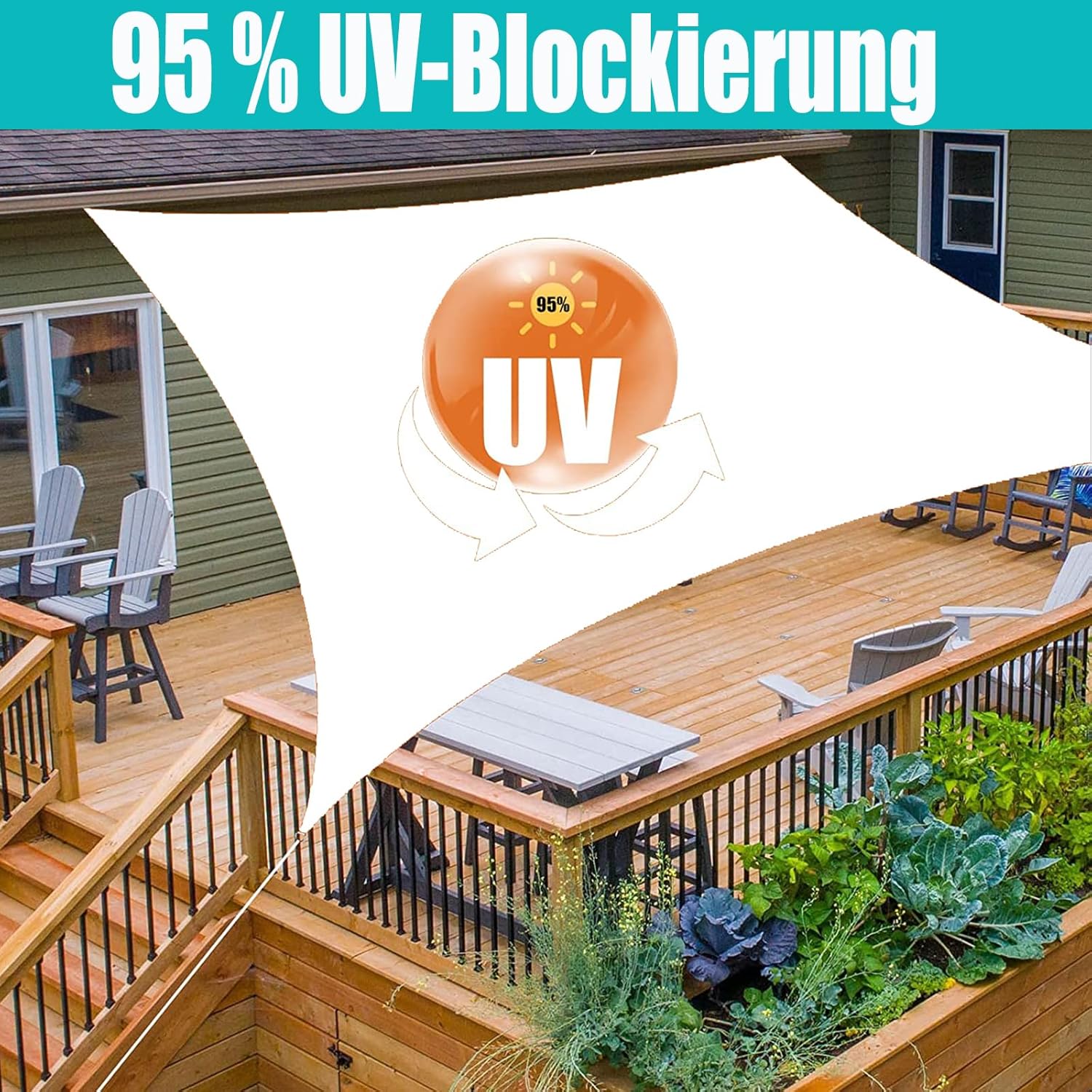 Ygann Sonnensegel Sonnenschutz Sonnendach Balkon Wetterschutz wasserabweisend Winddicht PES 420D 96% UV-Schutz für Garten Outdoor Viereck Rechteck Quadrat